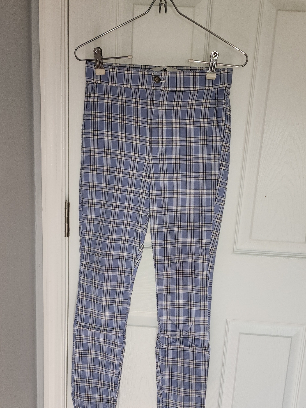 Hollister Light Blue Plaid Button-Front Pants